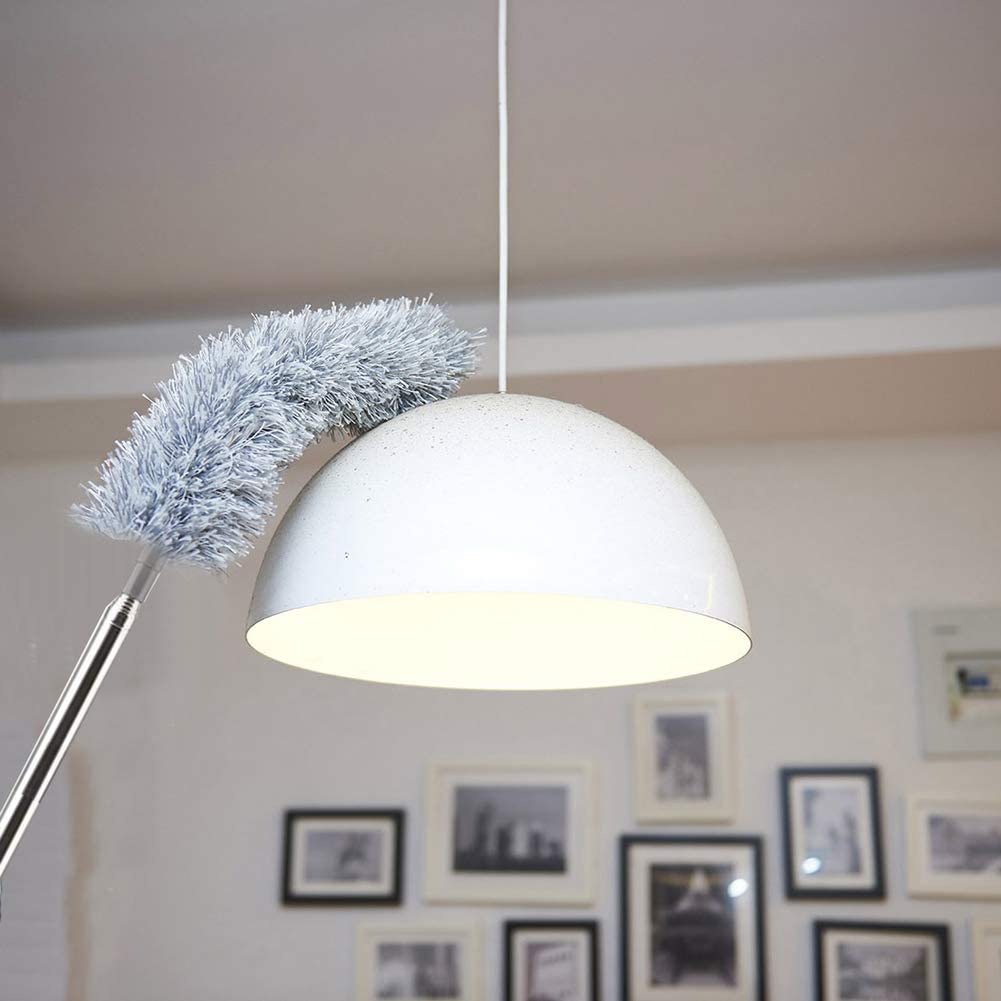 Upgraded Long Handle Microfiber Feather Ceiling Duster for Dust Cleaning Extendable Pole 30-100 Inch for Cleaning High Cobweb Stick High Ceiling Fan - Stainless Steel,Grey GenzVybs
